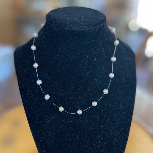 Fresh Water Pearl Floating Necklace with Signed 925 Silver Clasp - Picture 4 of 4